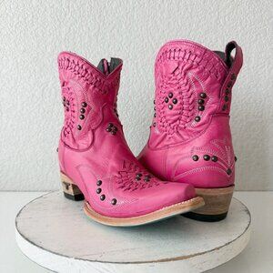Lane COSSETTE Womens Cowboy Booties 8 Western Cowgirl Short Boots Pink Leather